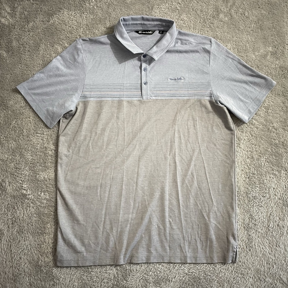 Travis‎ Mathew Polo Shirt Mens 2XL Performance Pullover Gray Blue Striped Golf